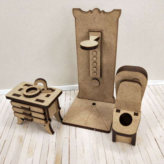 DIY Wooden Dollhouse Furniture Kit - Shower Toilet and Basin - Little Princess Series