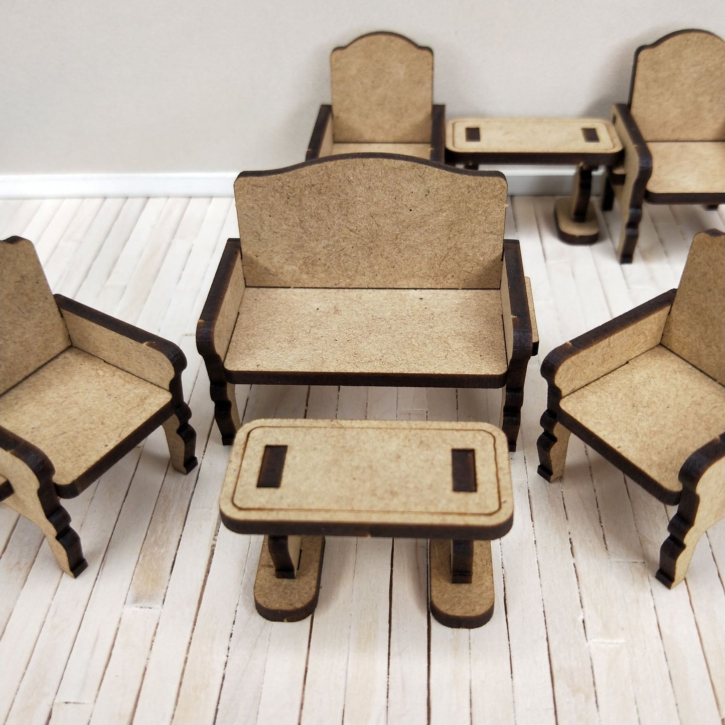 DIY Wooden Dollhouse Furniture Kit - Lounge Chairs and Tables- Little Princess Series