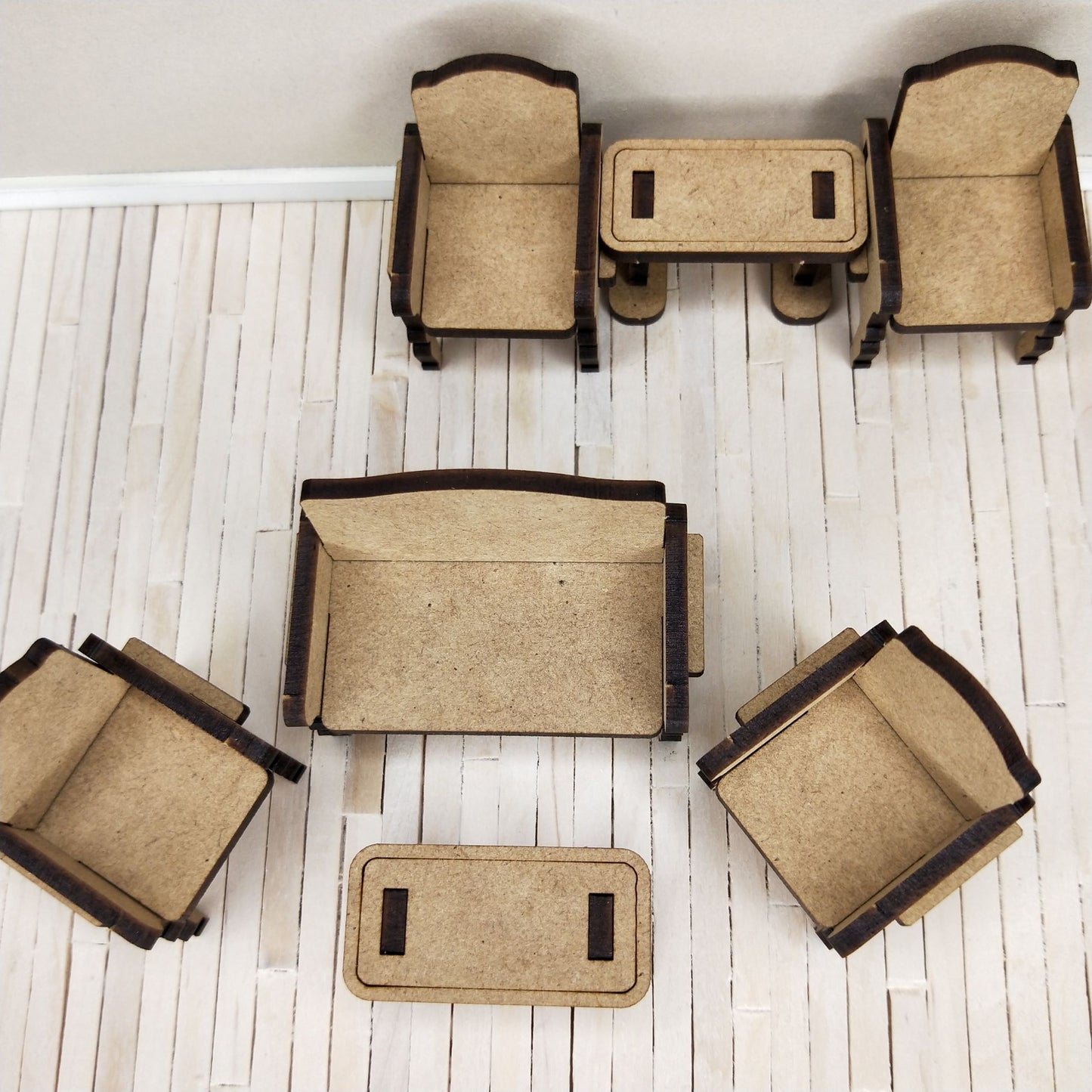 DIY Wooden Dollhouse Furniture Kit - Lounge Chairs and Tables- Little Princess Series