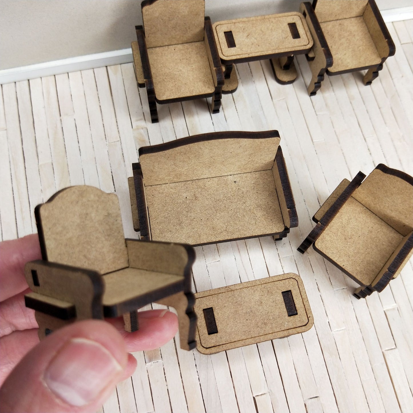 DIY Wooden Dollhouse Furniture Kit - Lounge Chairs and Tables- Little Princess Series