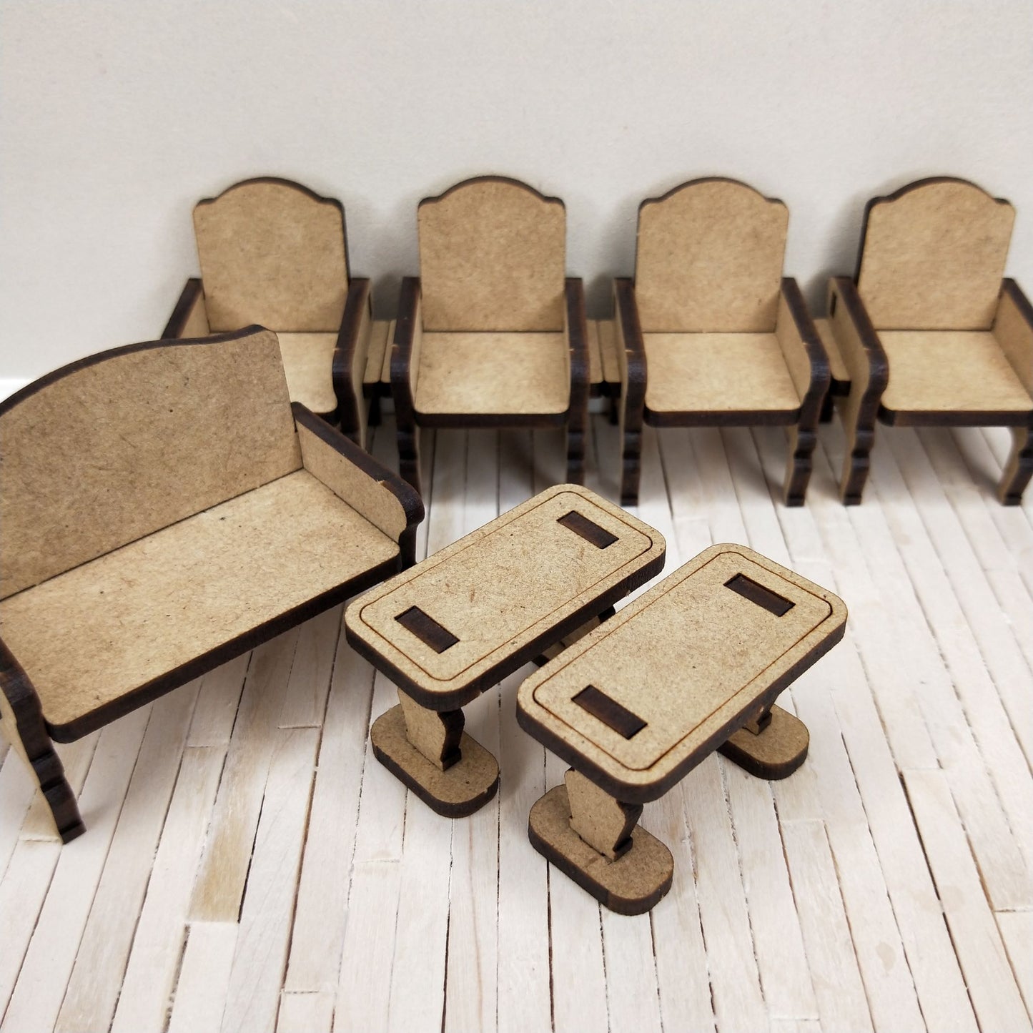 DIY Wooden Dollhouse Furniture Kit - Lounge Chairs and Tables- Little Princess Series