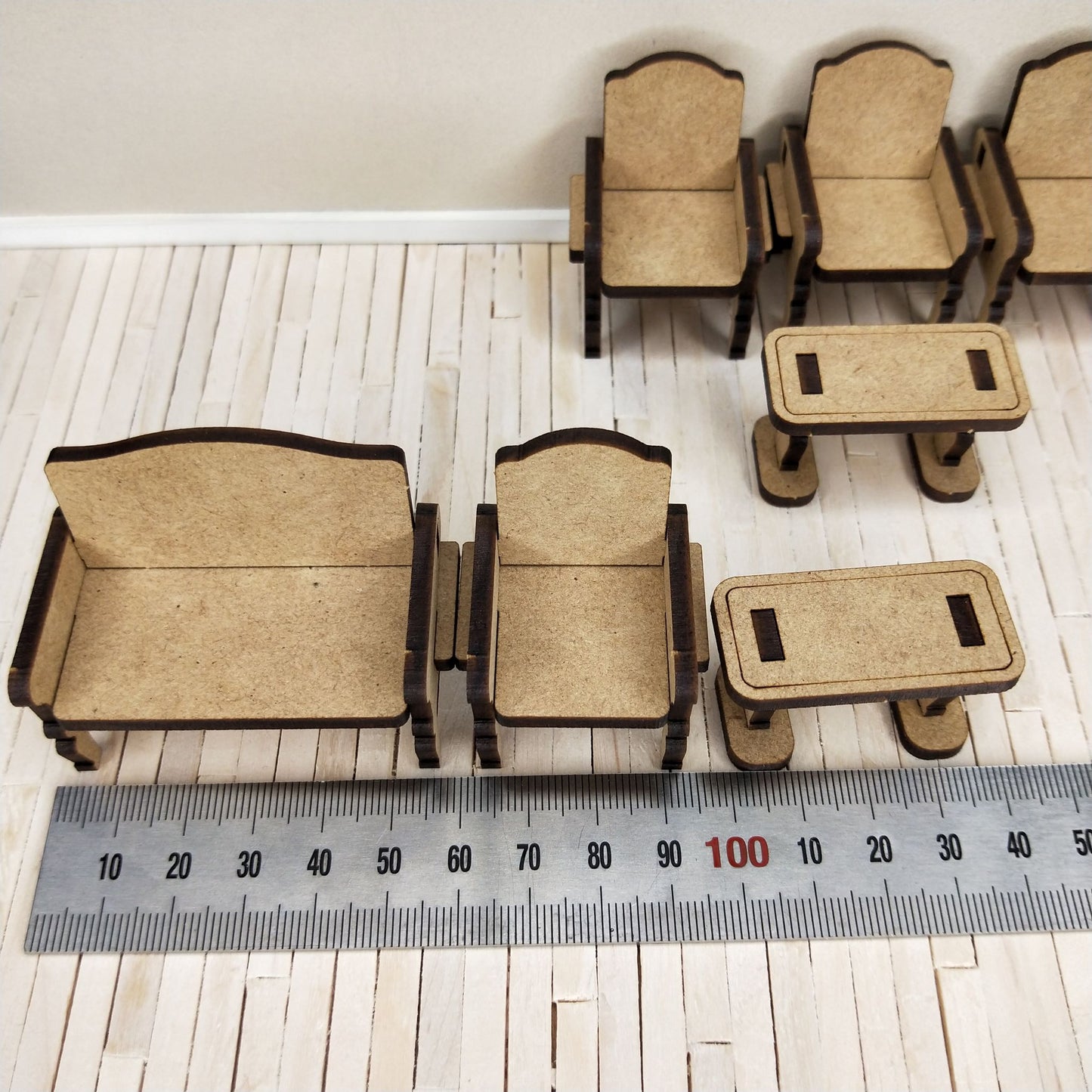 DIY Wooden Dollhouse Furniture Kit - Lounge Chairs and Tables- Little Princess Series