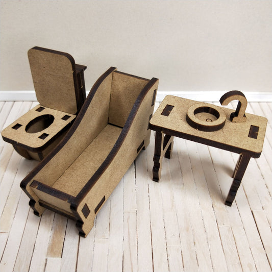 DIY Wooden Dollhouse Furniture Kit - Bath Toilet and Basin - Little Princess Series