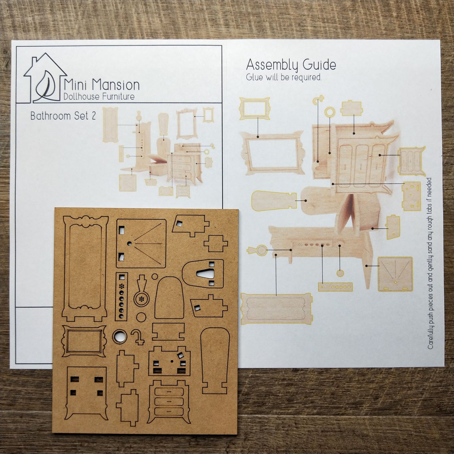 DIY Wooden Dollhouse Furniture Kit - Bathroom Set 2 - Mini Mansion Series