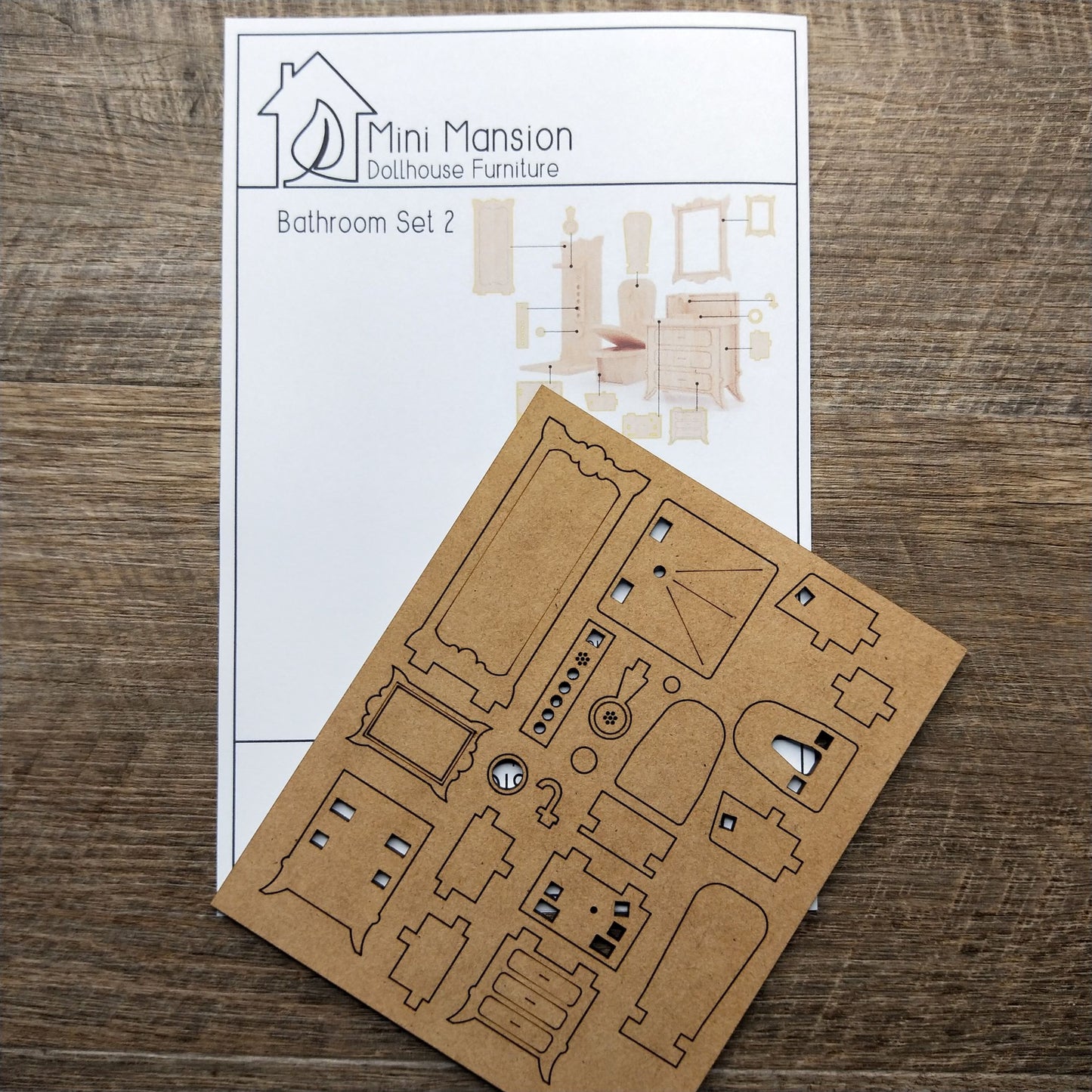 DIY Wooden Dollhouse Furniture Kit - Bathroom Set 2 - Mini Mansion Series