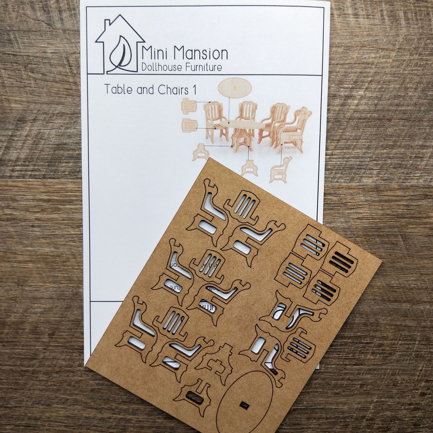 DIY Wooden Dollhouse Furniture Kit - Table and Chairs 1 - Mini Mansion Series