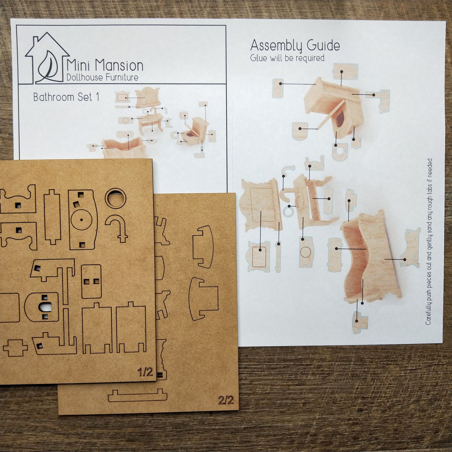DIY Wooden Dollhouse Furniture Kit - Bathroom Set 1 - Mini Mansion Series