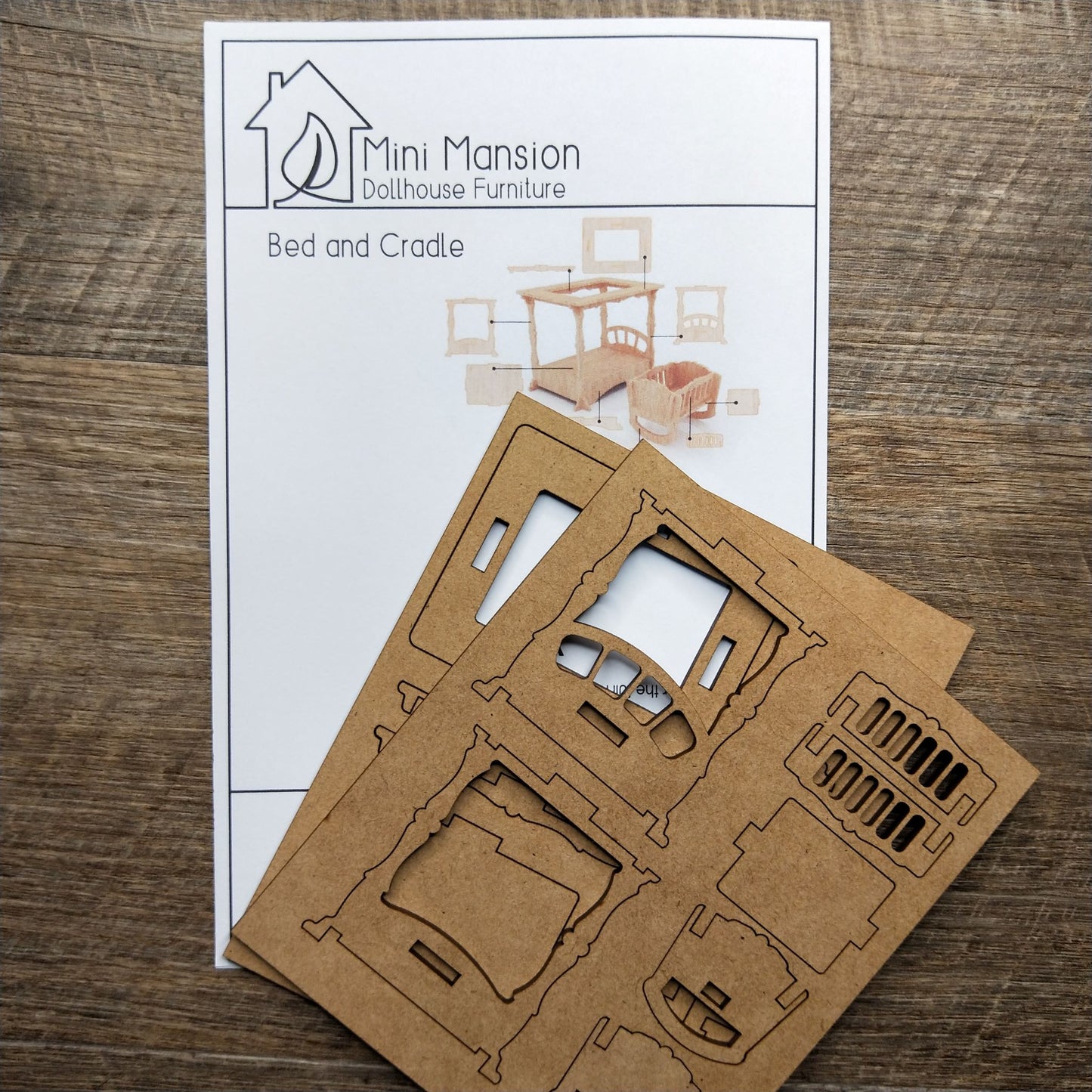 DIY Wooden Dollhouse Furniture Kit - Bed and Cradle - Mini Mansion Series