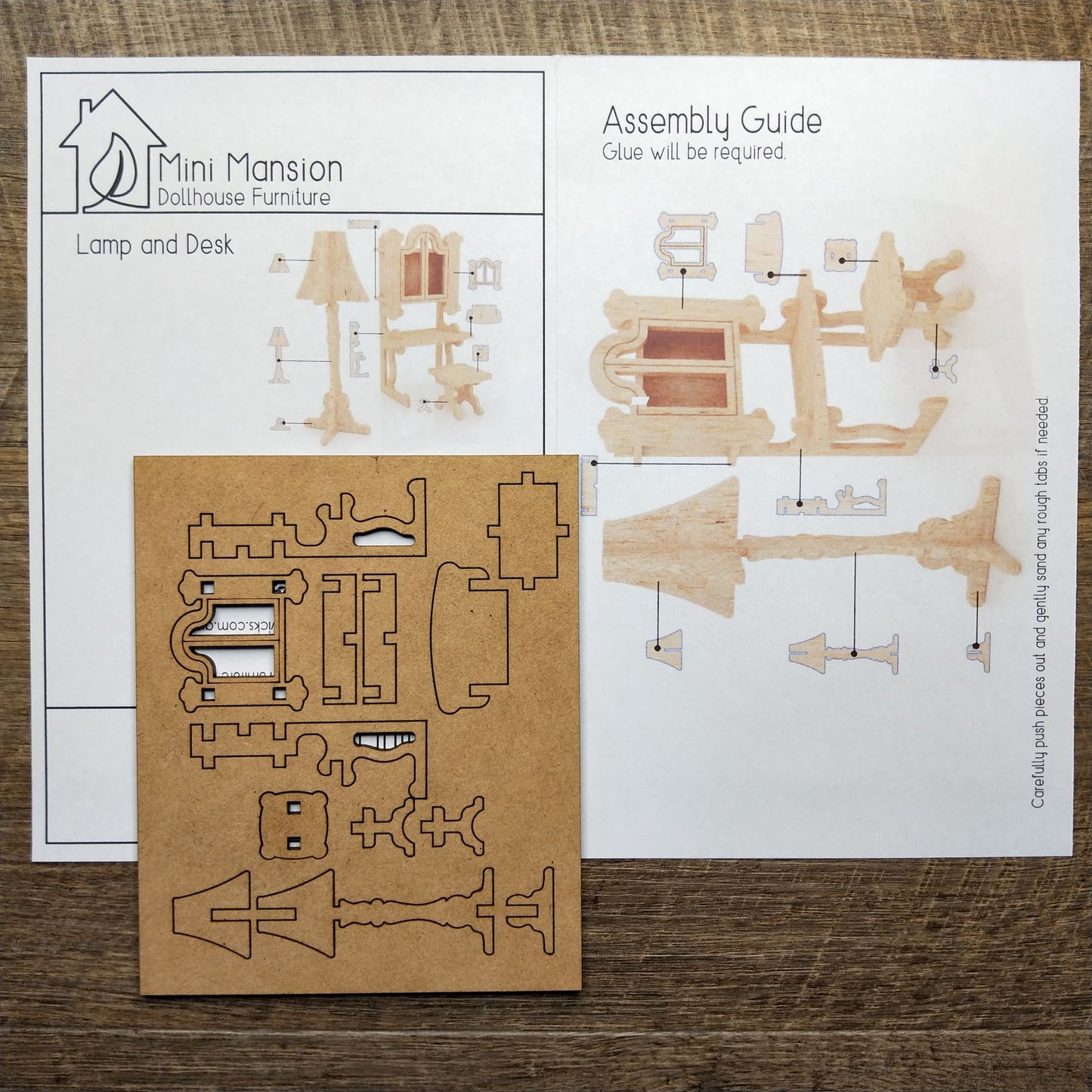 DIY Wooden Dollhouse Furniture Kit - Lamp and Desk - Mini Mansion Series
