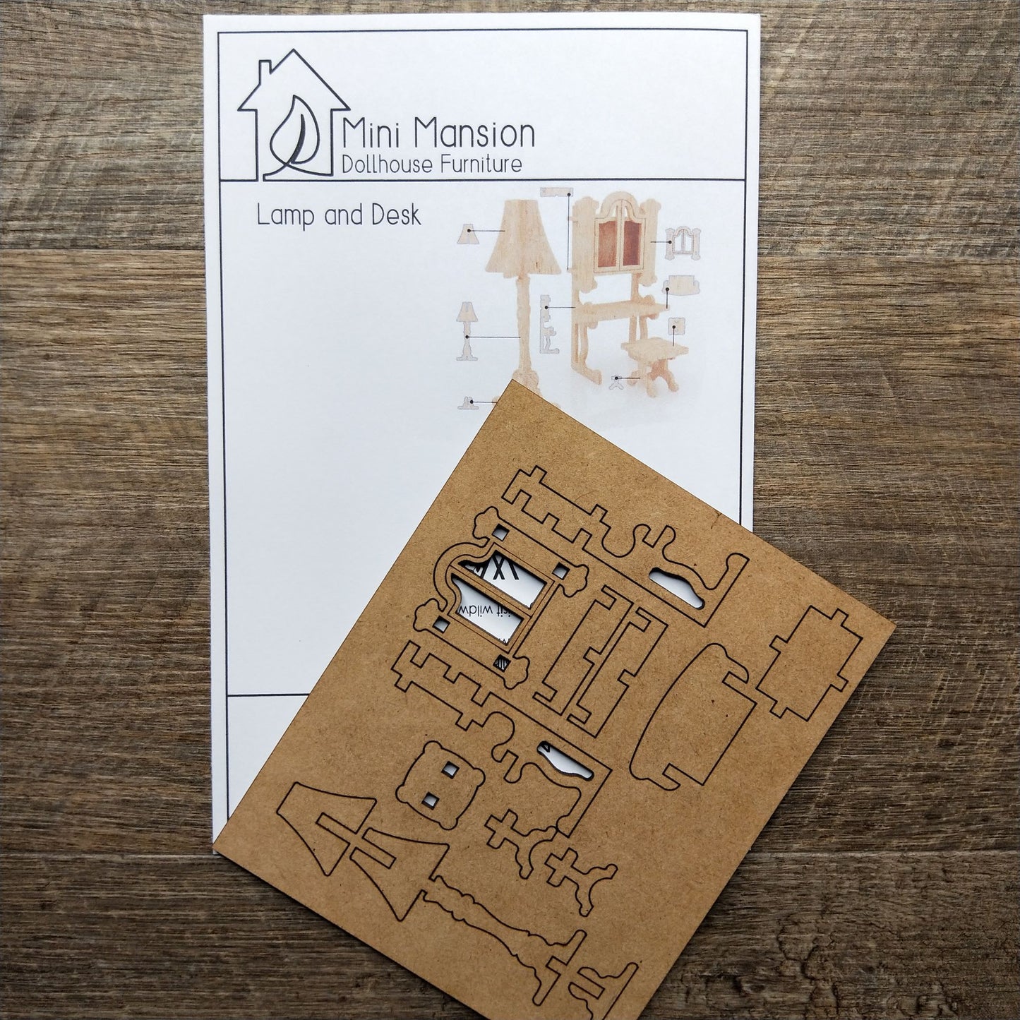 DIY Wooden Dollhouse Furniture Kit - Lamp and Desk - Mini Mansion Series