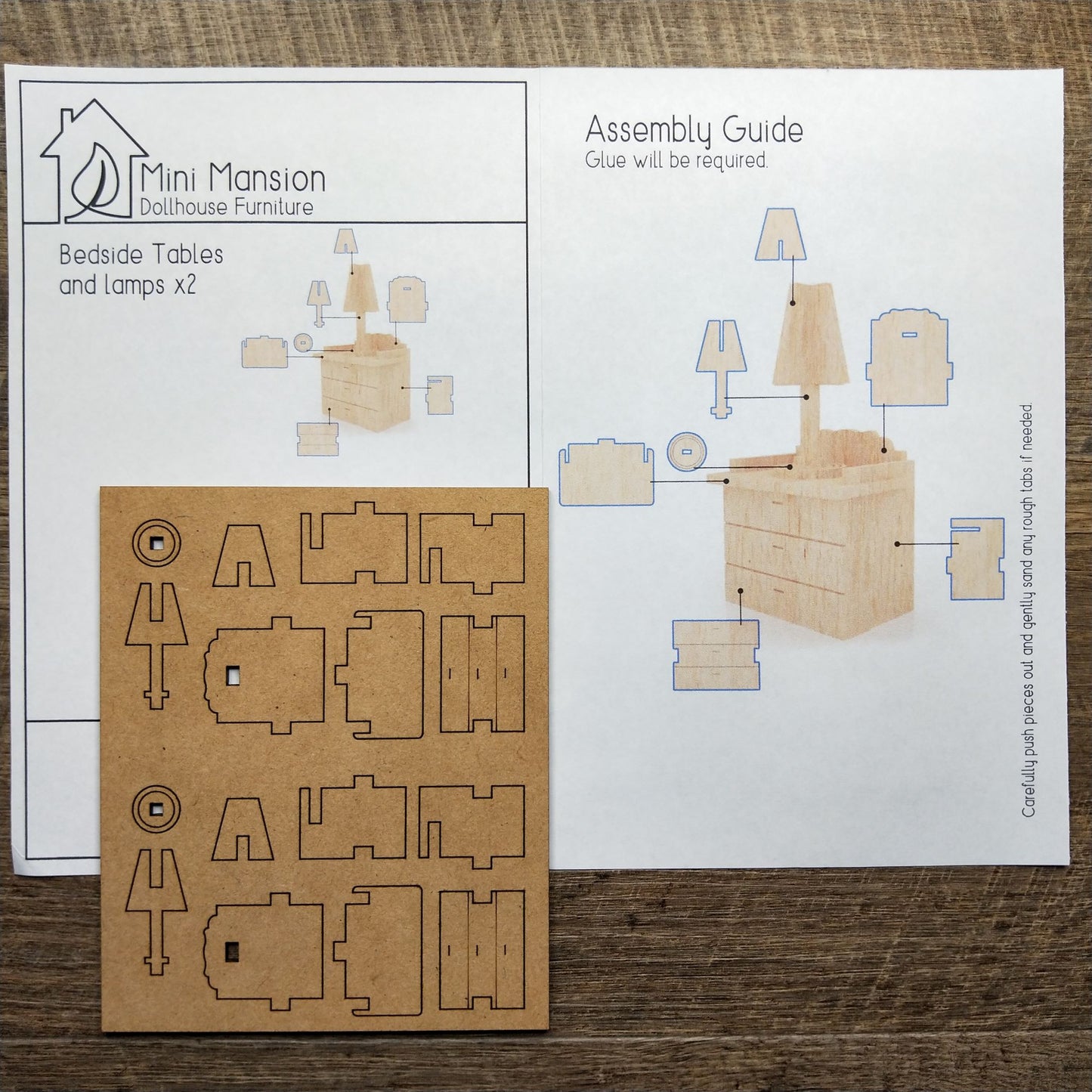 DIY Wooden Dollhouse Furniture Kit - Bedside Tables and Lamps - Mini Mansion Series