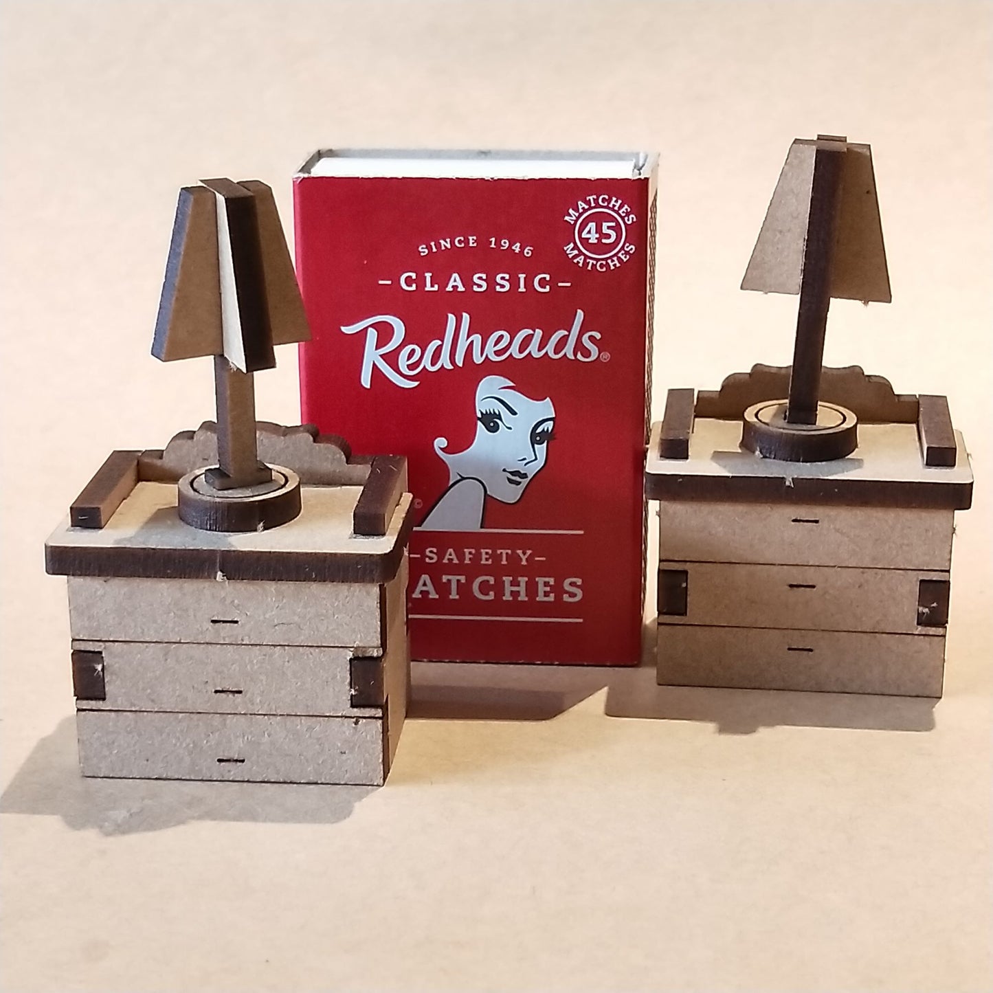 DIY Wooden Dollhouse Furniture Kit - Bedside Tables and Lamps - Mini Mansion Series