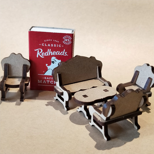 DIY Wooden Dollhouse Furniture Kit - Sofa Set 1 - Mini Mansion Series