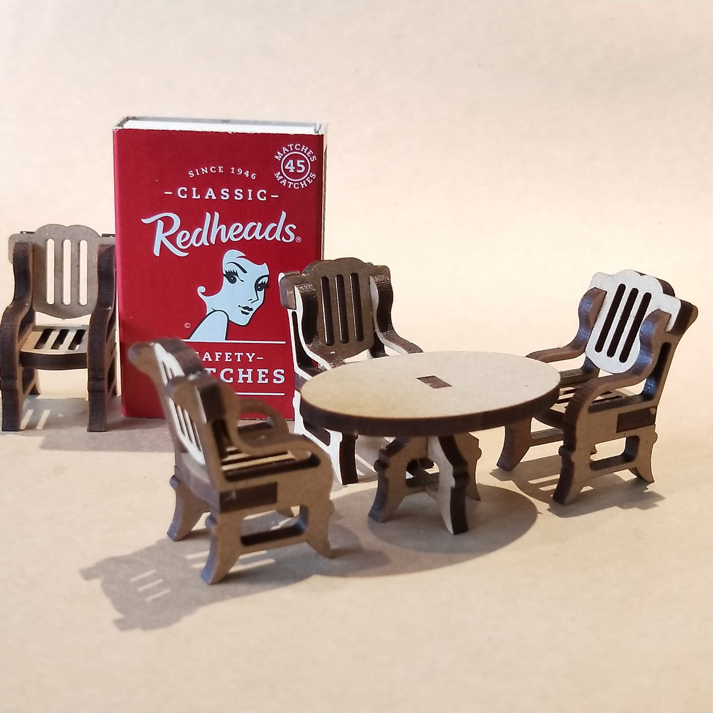 DIY Wooden Dollhouse Furniture Kit - Table and Chairs 1 - Mini Mansion Series