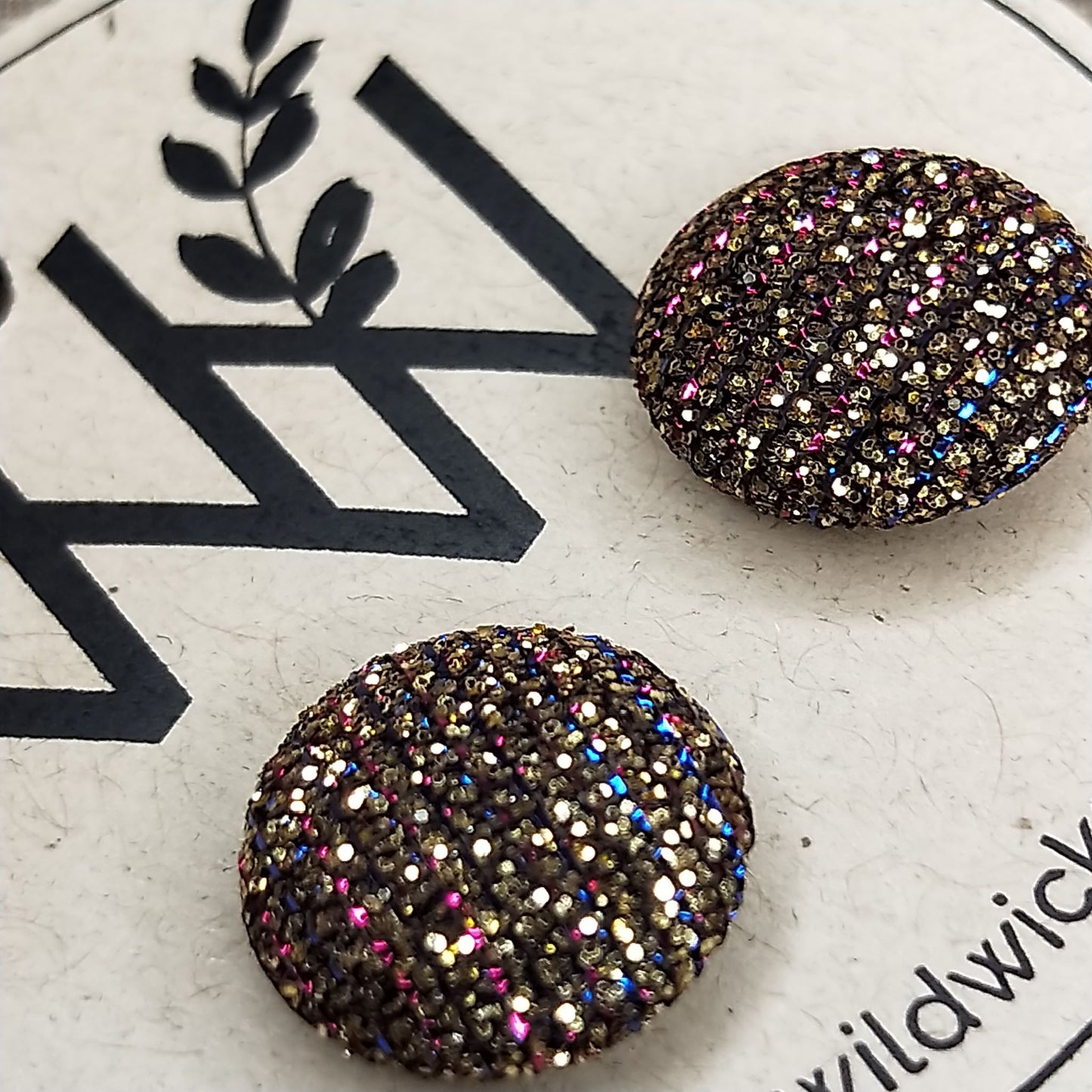Wildears Fabric Covered Button Earrings Gold Pink Blue 12mm
