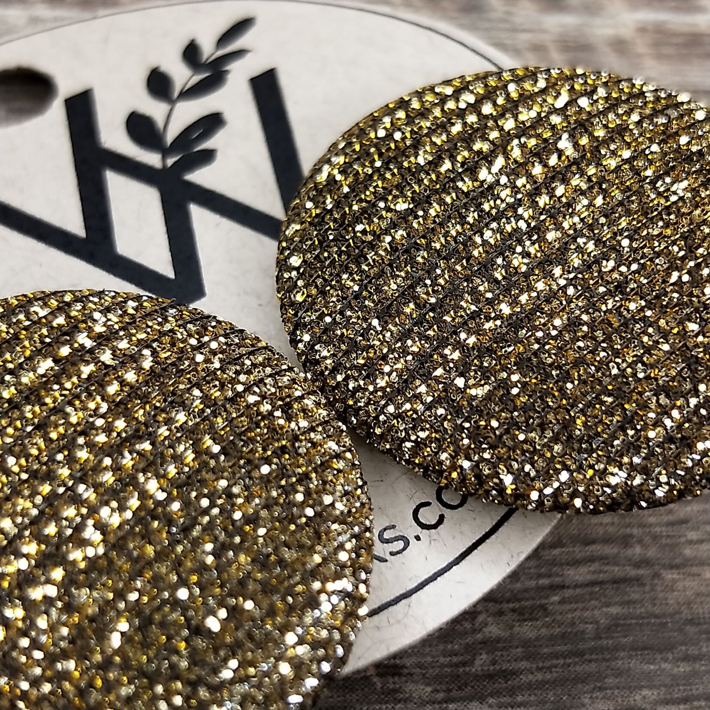 Wildears Fabric Covered Button Earrings Gold Silver 27mm