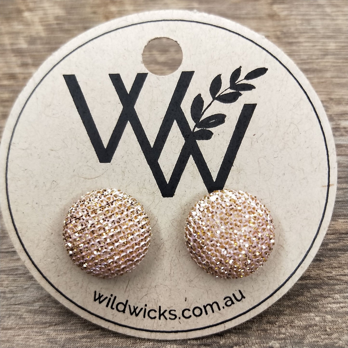 Wildears Fabric Covered Button Earrings Gold Blush 12mm