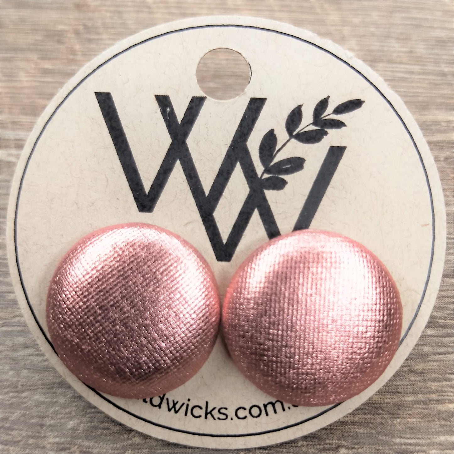 Wildears Fabric Covered Button Earrings Rose Gold 19mm