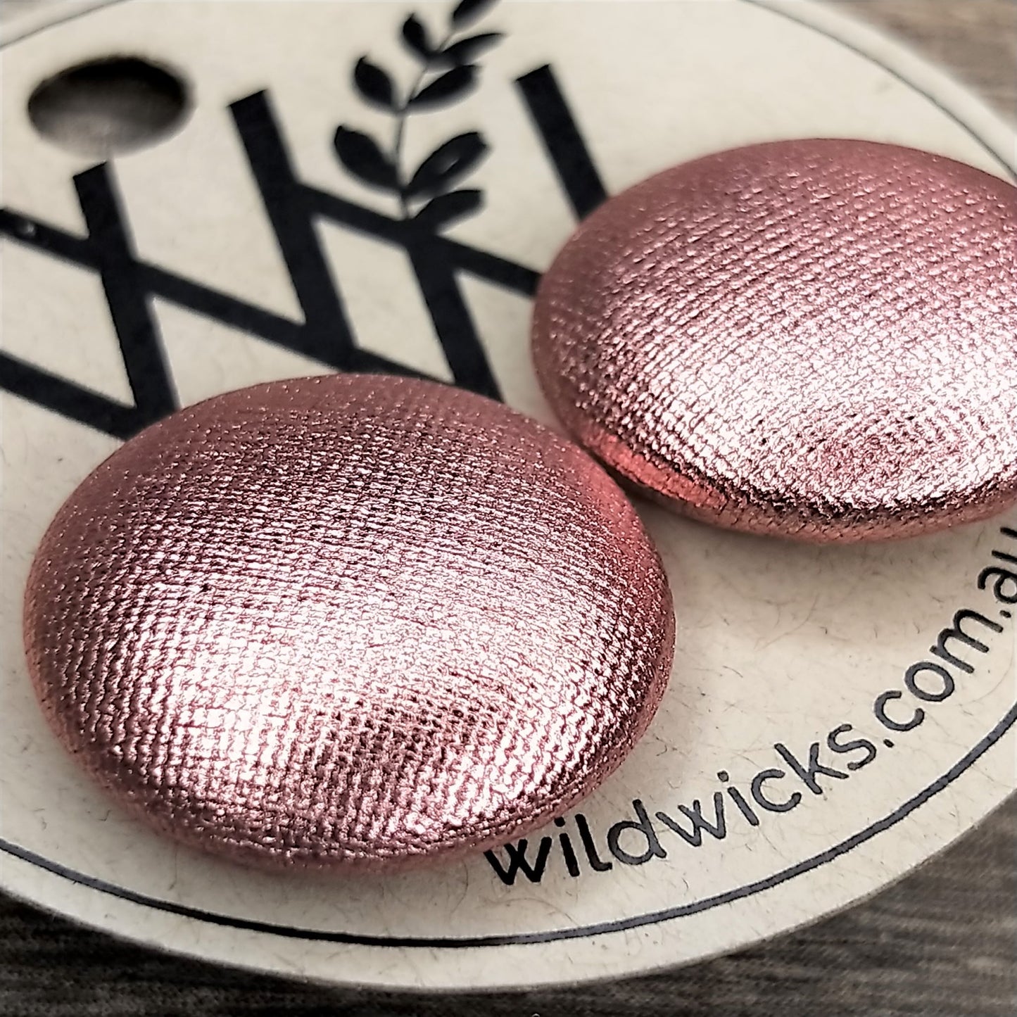 Wildears Fabric Covered Button Earrings Rose Gold 19mm