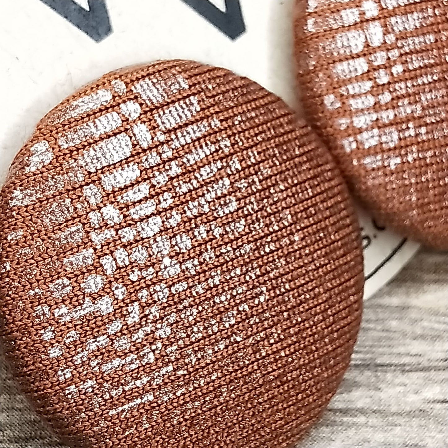 Wildears Fabric Covered Button Earrings Brown Snakeskin 27mm