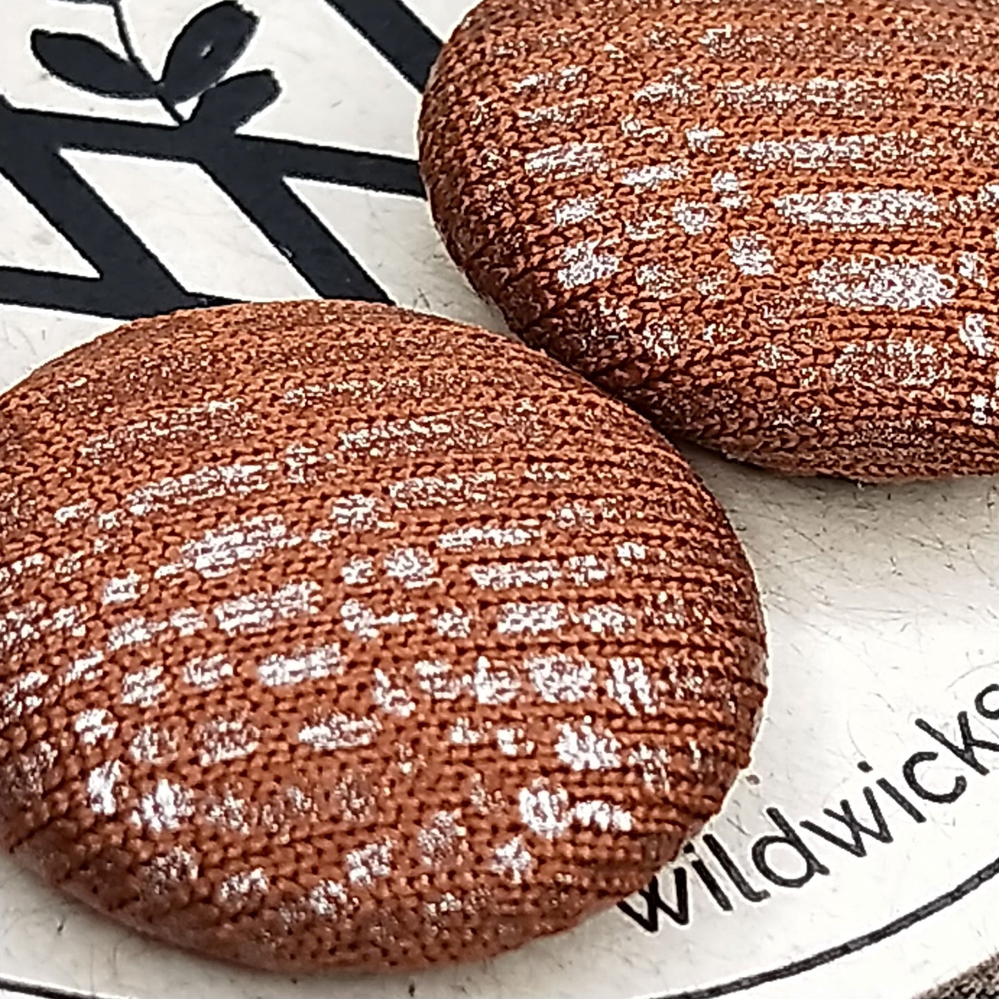Wildears Fabric Covered Button Earrings Brown Snakeskin 19mm
