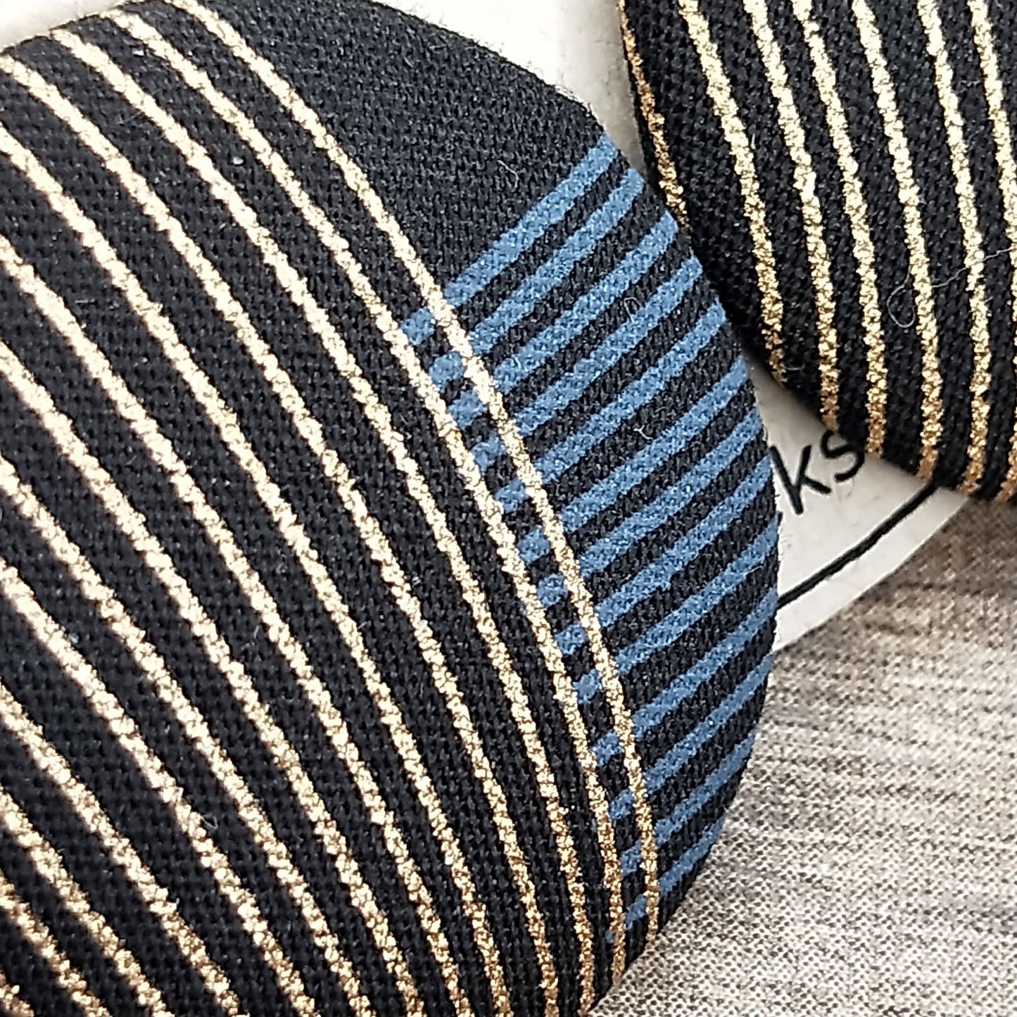 Wildears Fabric Covered Button Earrings Gold Grey Lines 2 27mm
