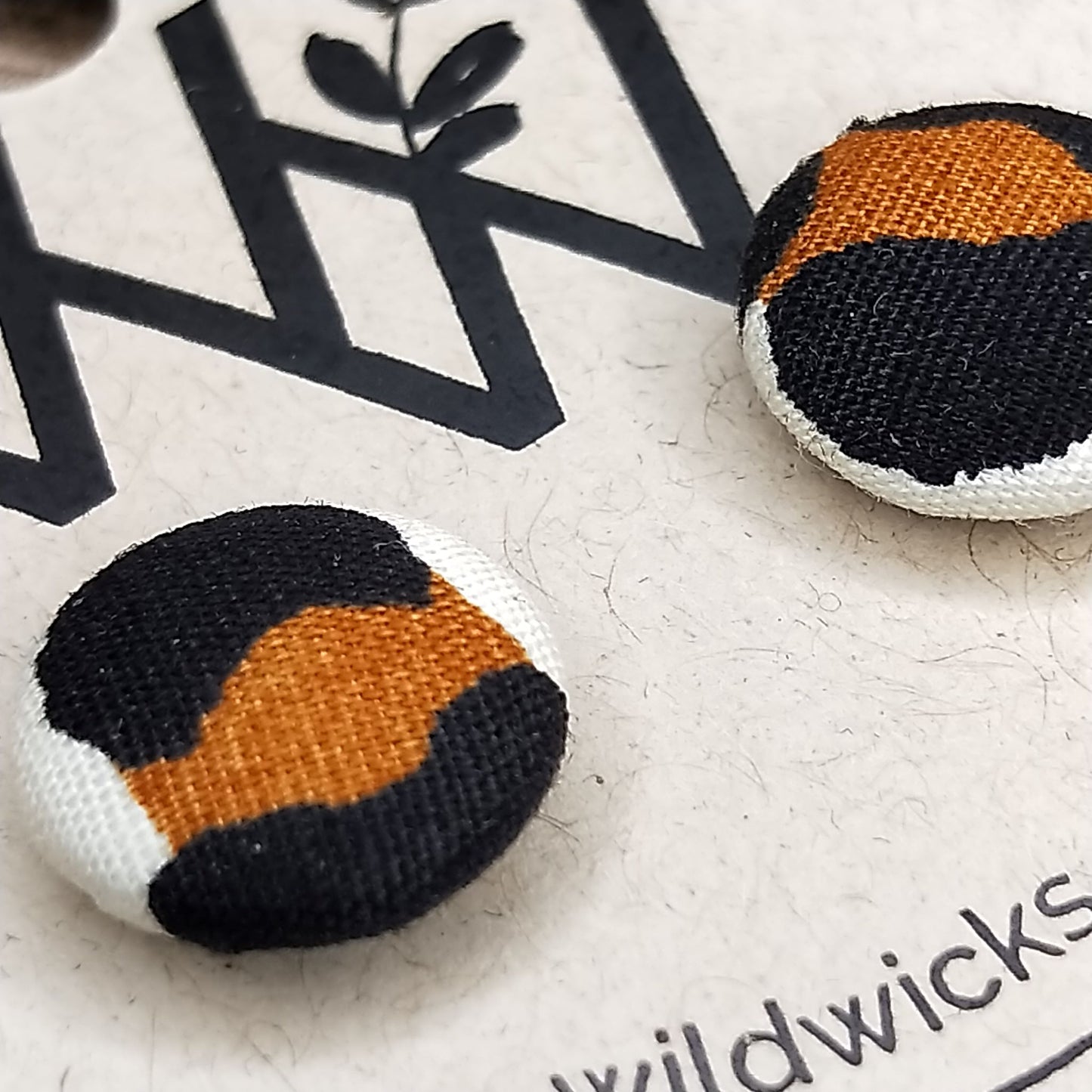 Wildears Fabric Covered Button Earrings Brown Black Leopard 12mm