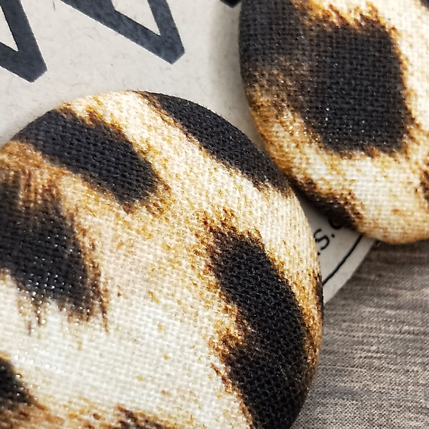 Wildears Fabric Covered Button Earrings Brown Leopard 27mm