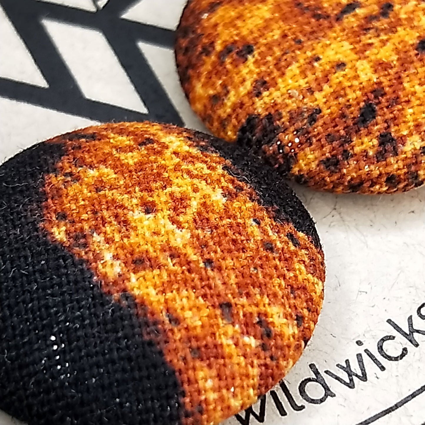 Wildears Fabric Covered Button Earrings Golden Leopard 19mm