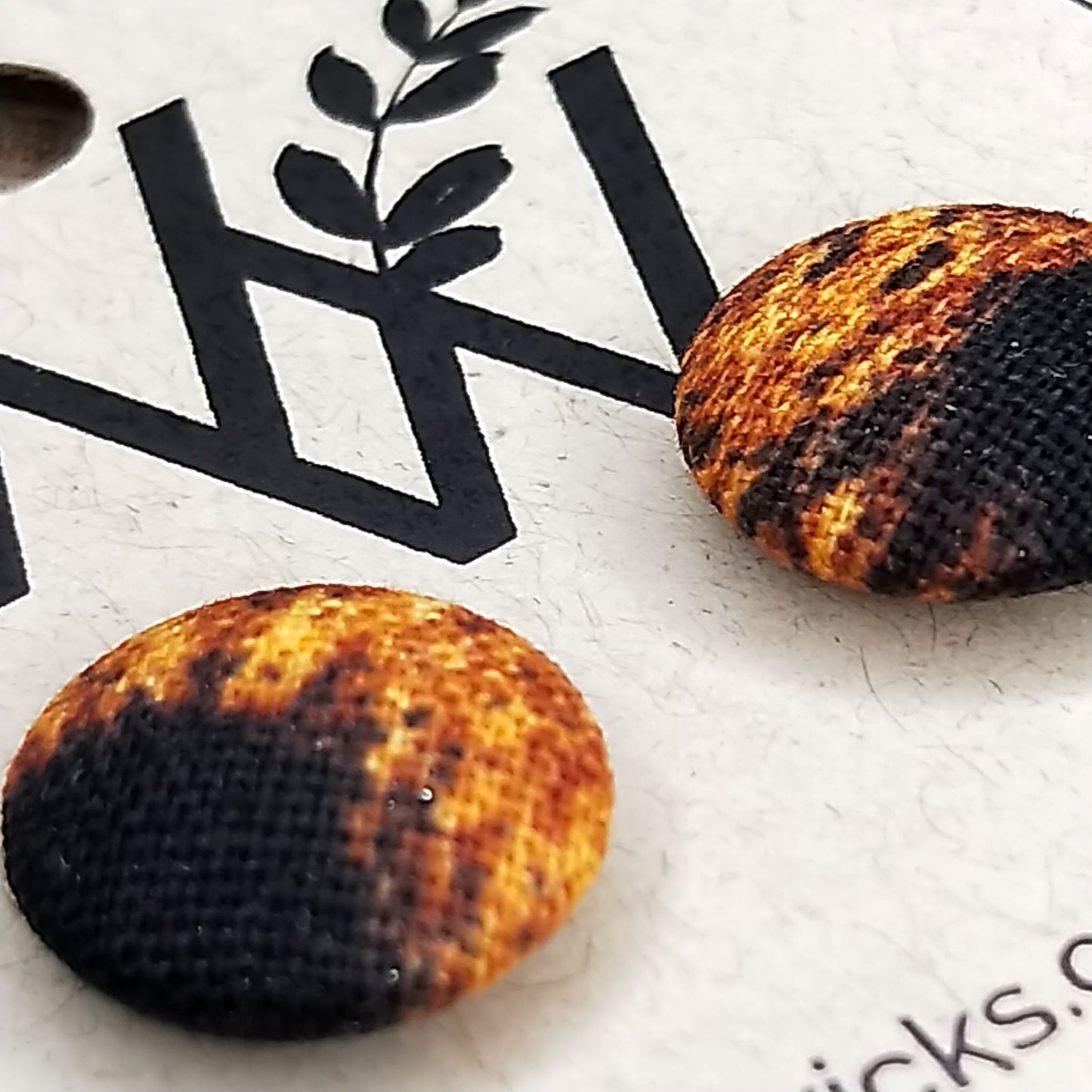 Wildears Fabric Covered Button Earrings Golden Leopard 12mm