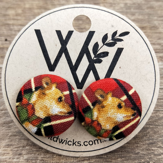 Wildears Fabric Covered Button Earrings Christmas Dogs 1 19mm