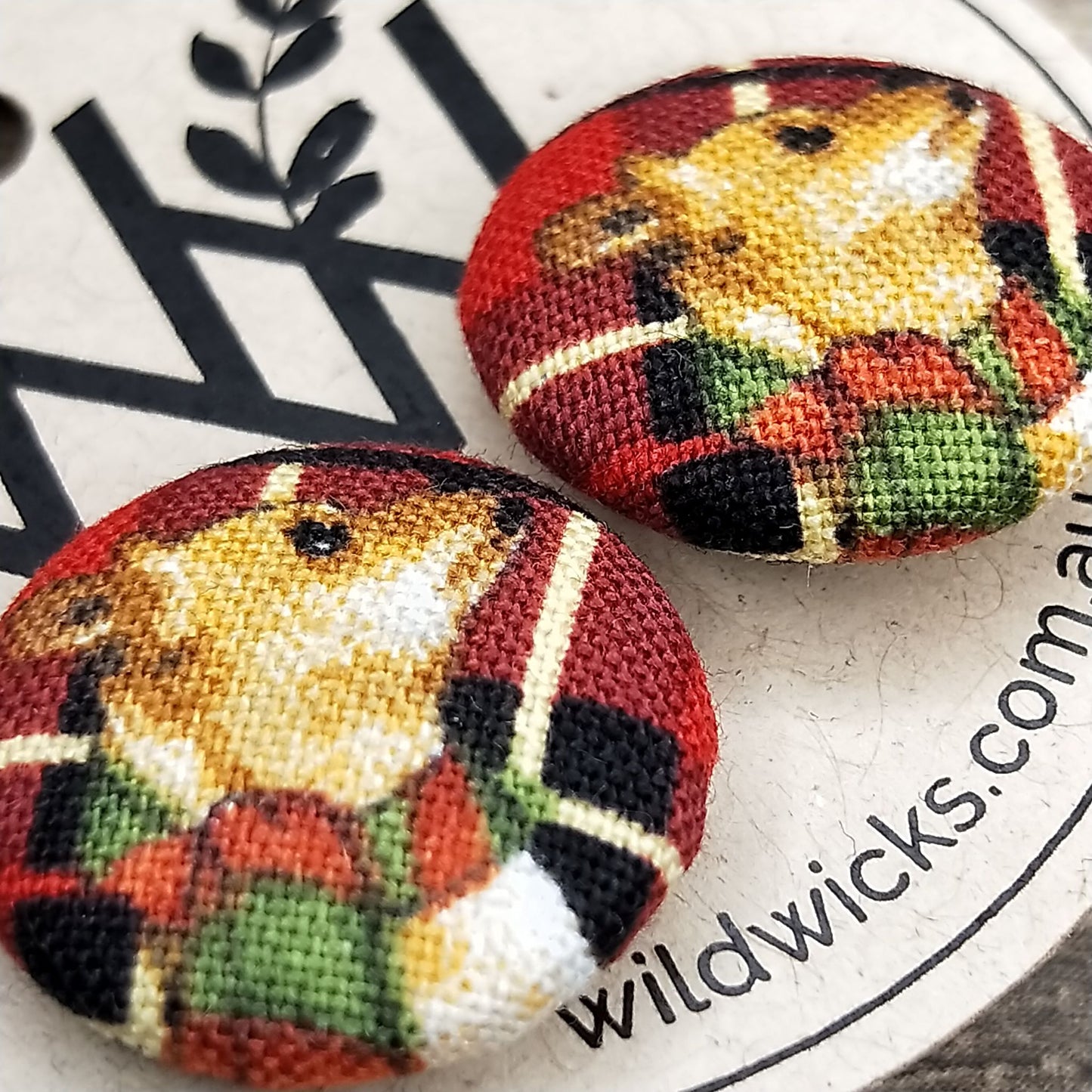 Wildears Fabric Covered Button Earrings Christmas Dogs 1 19mm