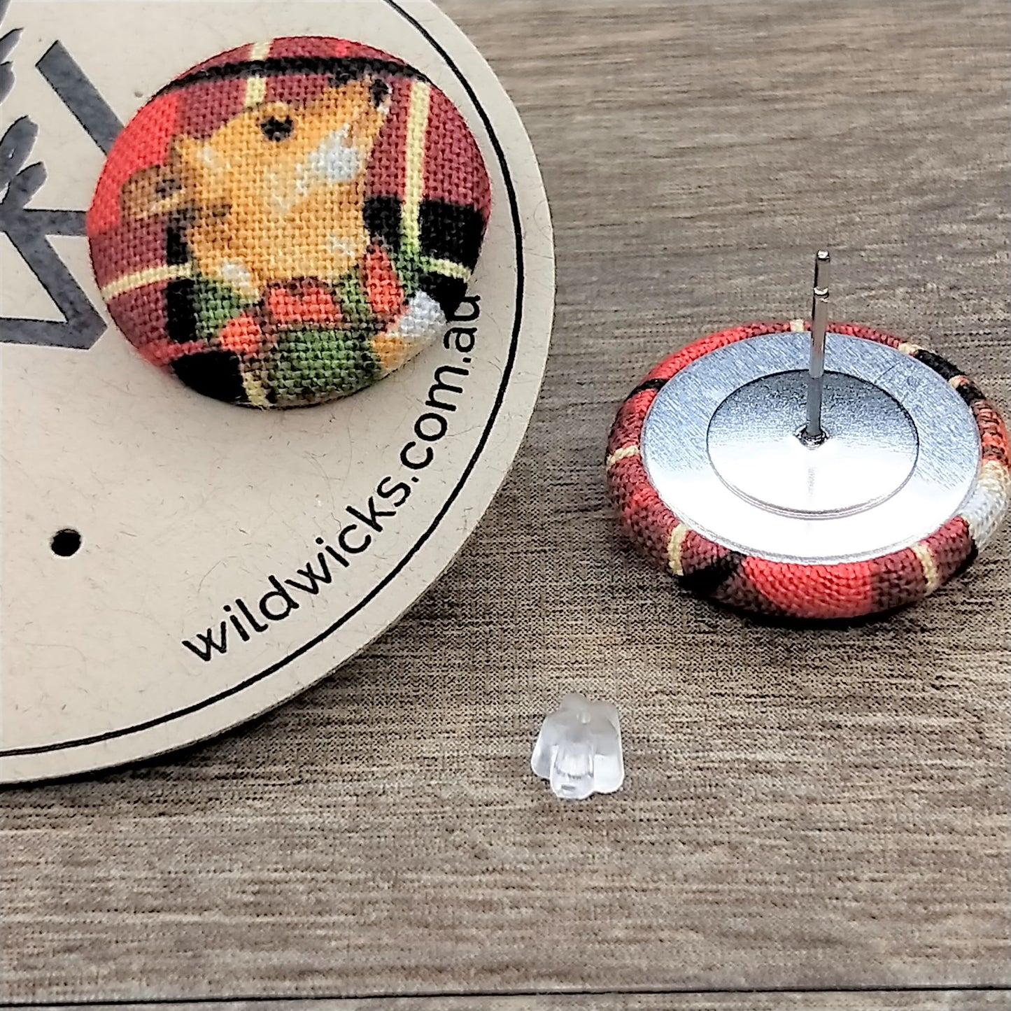 Wildears Fabric Covered Button Earrings Christmas Dogs 1 19mm