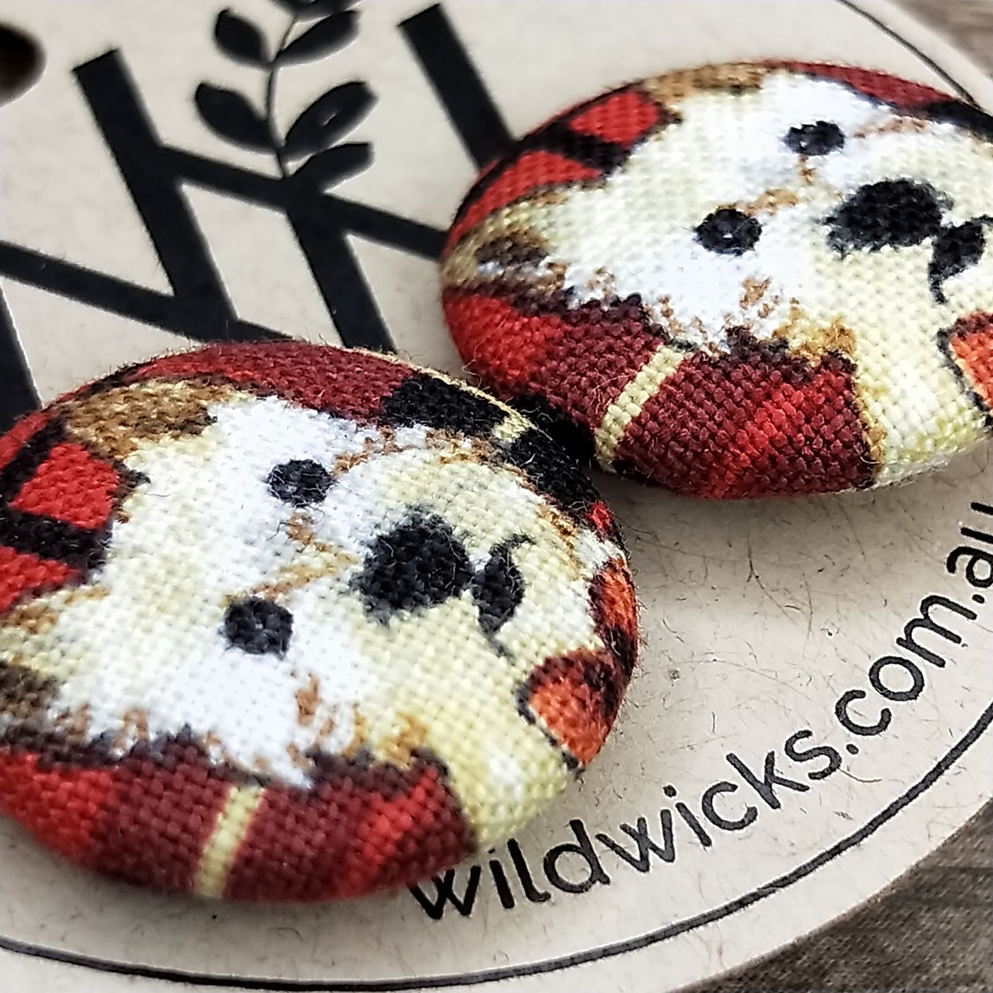 Wildears Fabric Covered Button Earrings Christmas Dogs 2 19mm