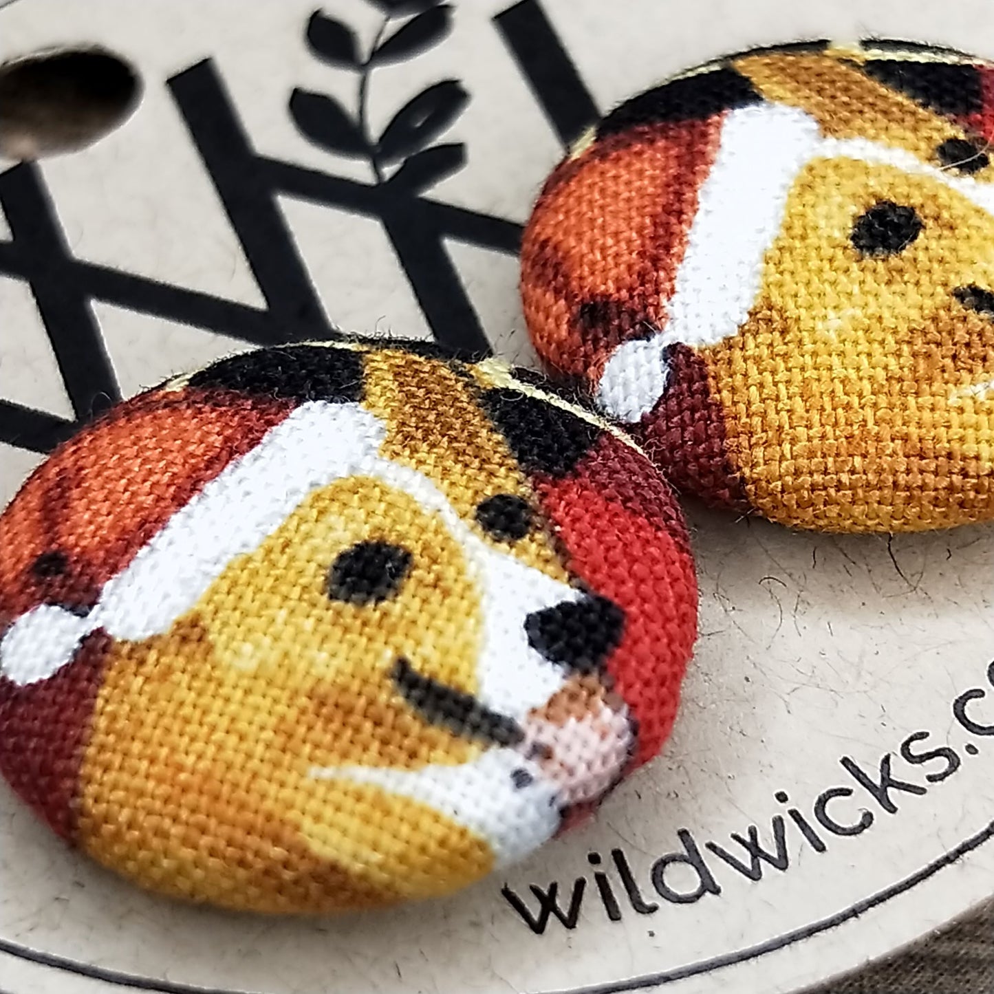 Wildears Fabric Covered Button Earrings Christmas Dogs 3 19mm