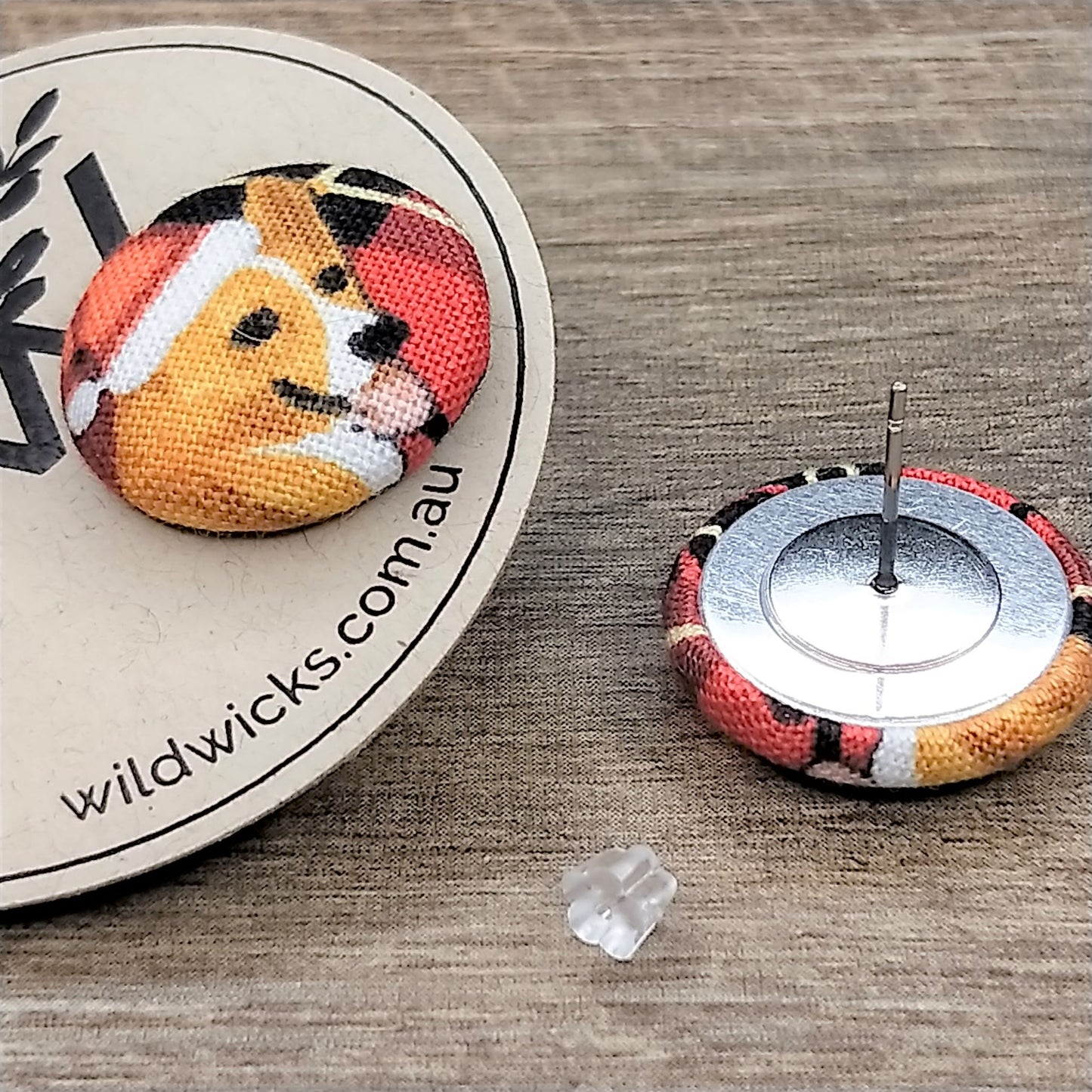 Wildears Fabric Covered Button Earrings Christmas Dogs 3 19mm