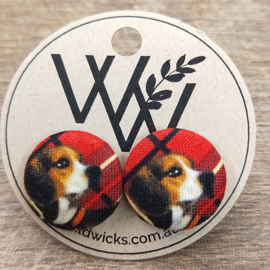 Wildears Fabric Covered Button Earrings Christmas Dogs 4 19mm