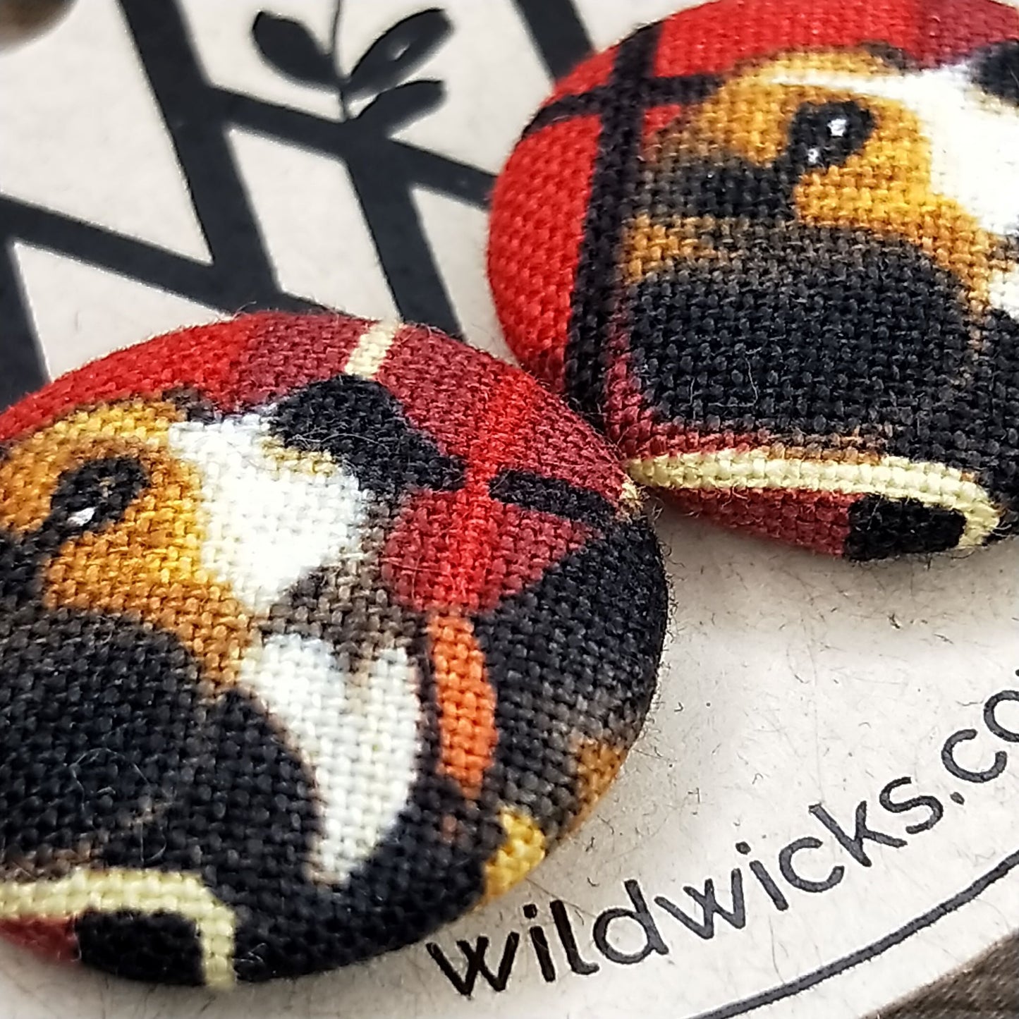Wildears Fabric Covered Button Earrings Christmas Dogs 4 19mm