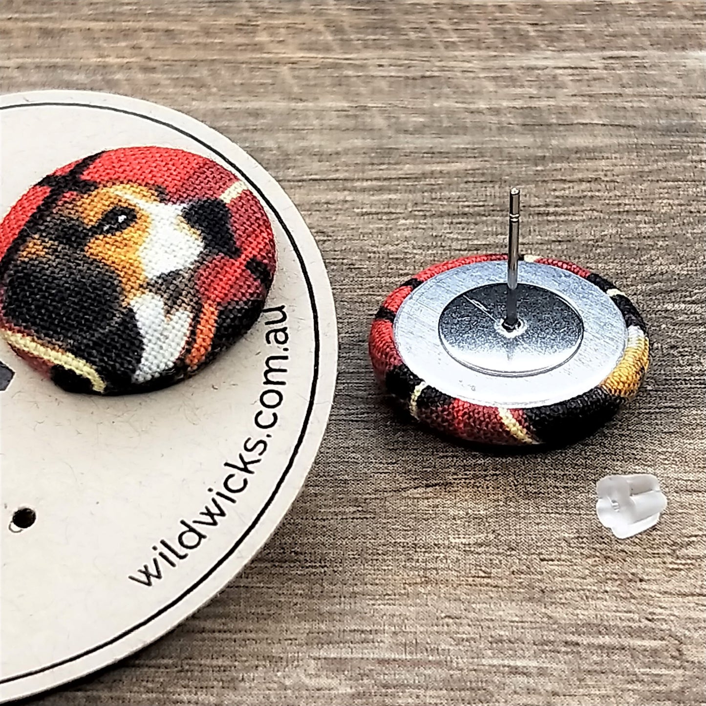 Wildears Fabric Covered Button Earrings Christmas Dogs 4 19mm