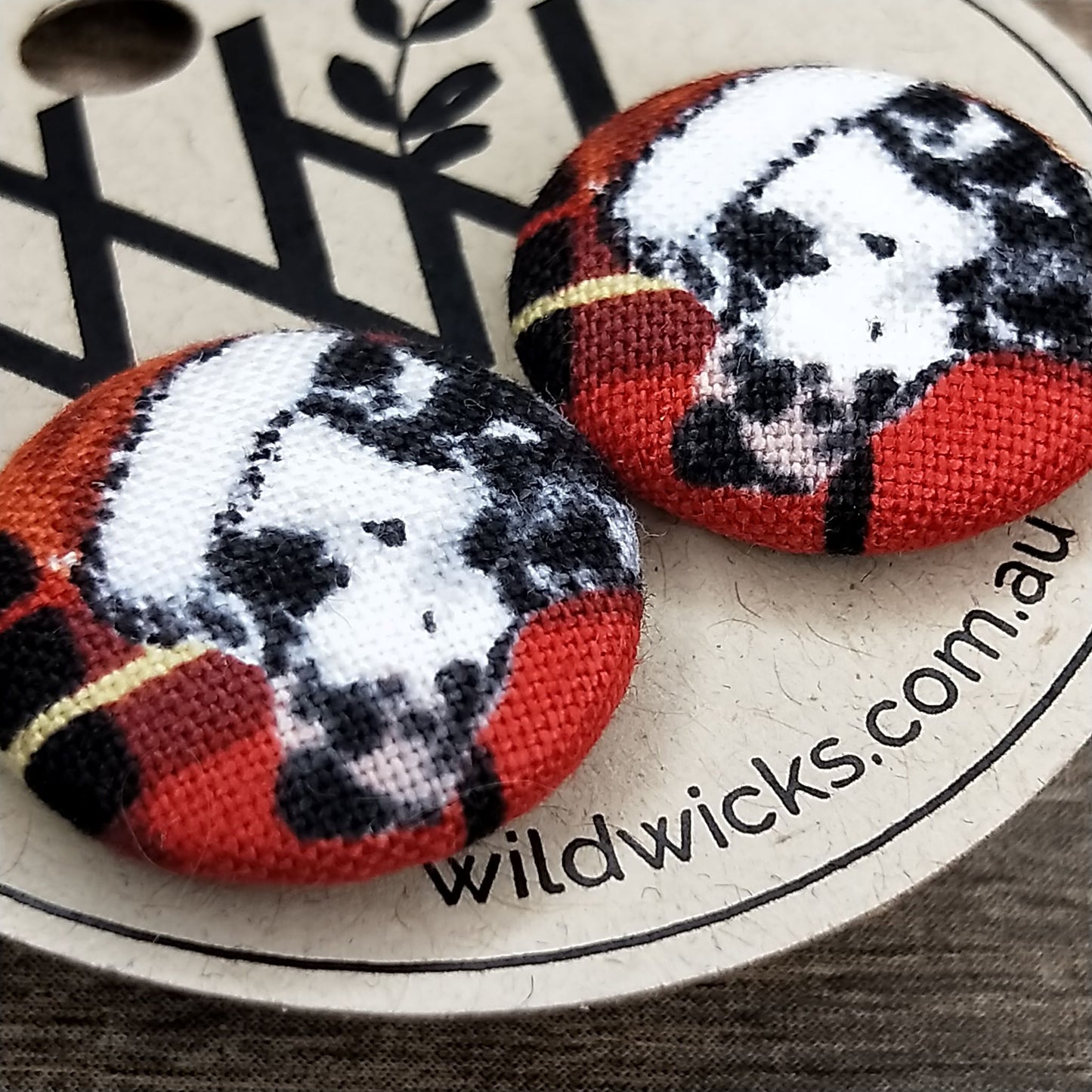Wildears Fabric Covered Button Earrings Christmas Dogs 5 19mm