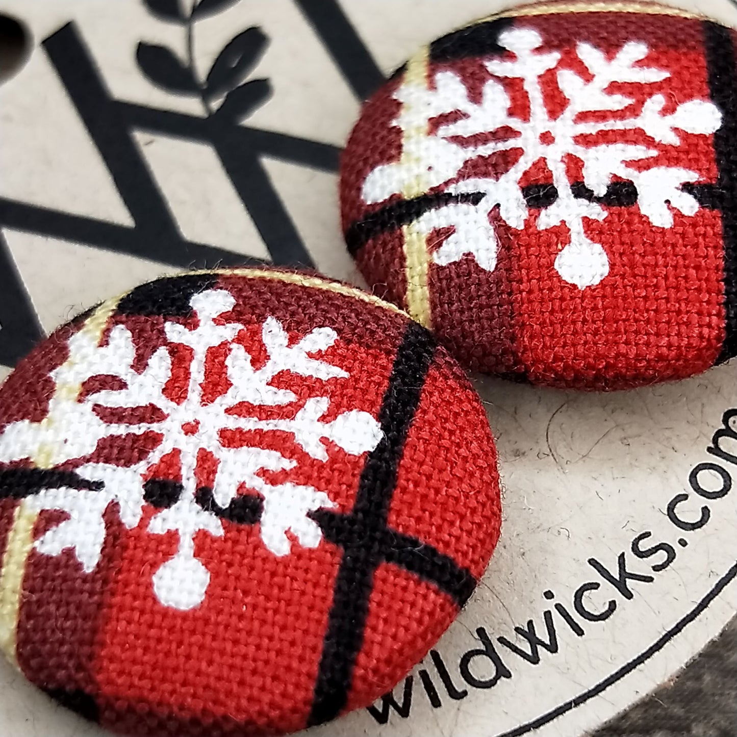 Wildears Fabric Covered Button Earrings Christmas Plaid 2 19mm