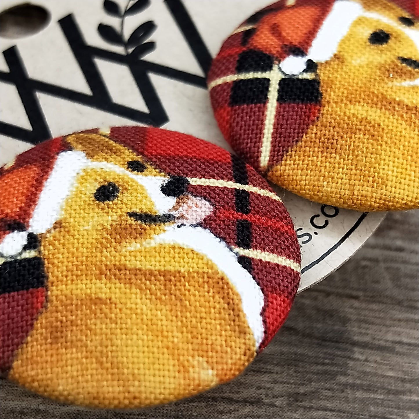 Wildears Fabric Covered Button Earrings Christmas Dogs 7 27mm