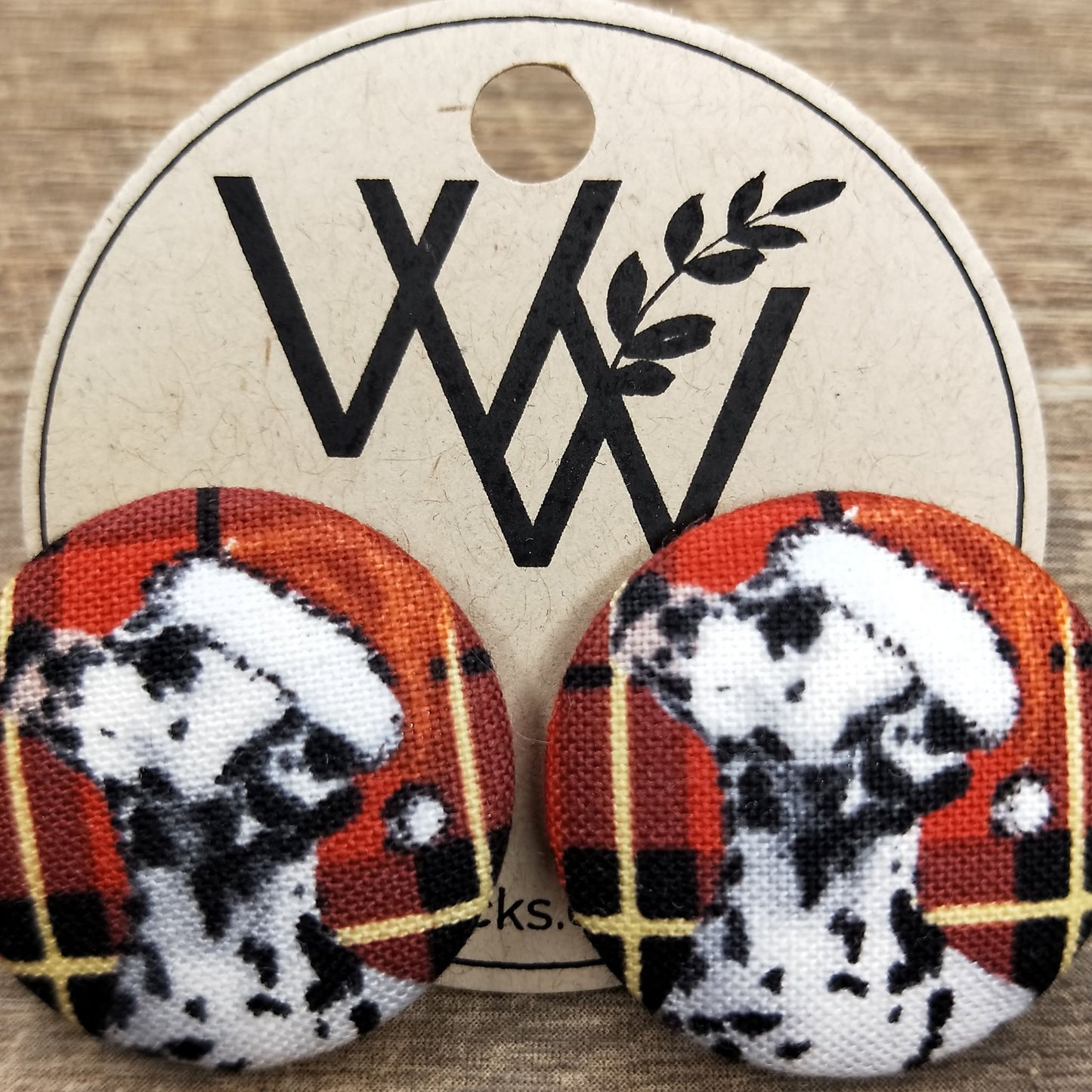 Wildears Fabric Covered Button Earrings Christmas Dogs 8 27mm