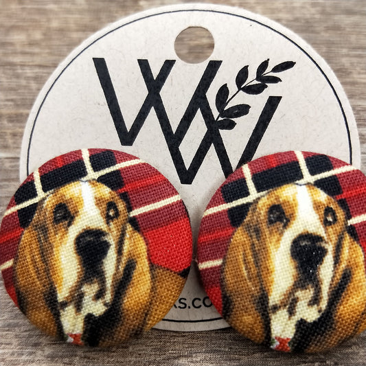 Wildears Fabric Covered Button Earrings Christmas Dogs 5 27mm