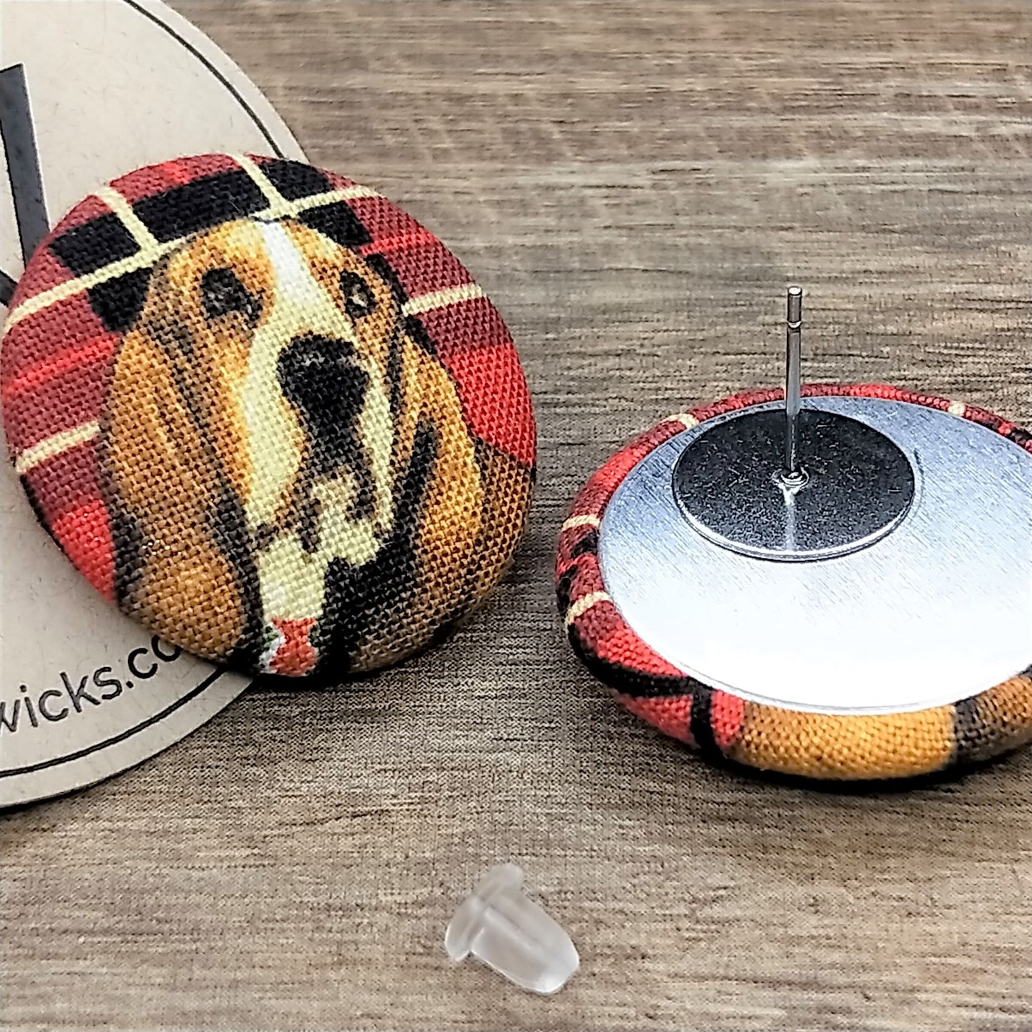 Wildears Fabric Covered Button Earrings Christmas Dogs 5 27mm