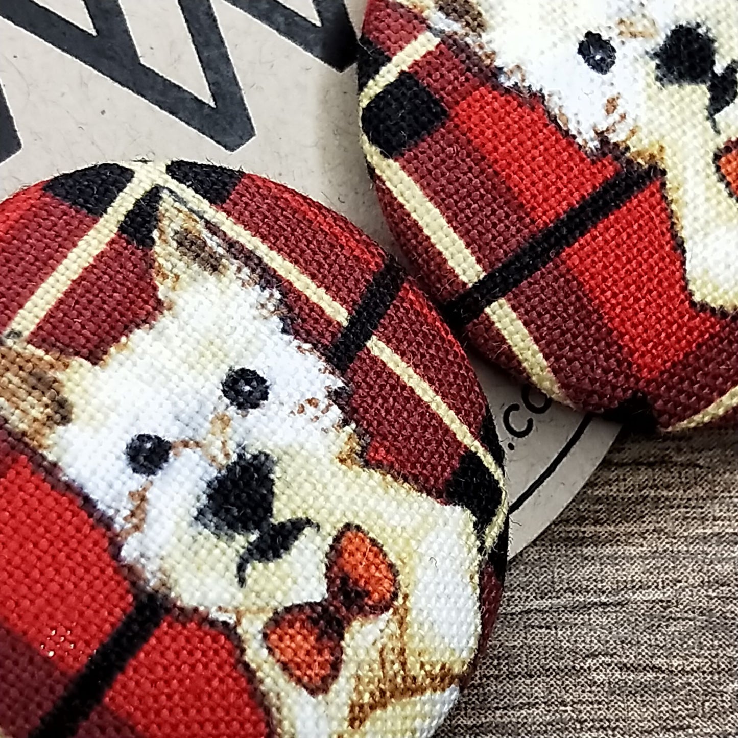 Wildears Fabric Covered Button Earrings Christmas Dogs 4 27mm