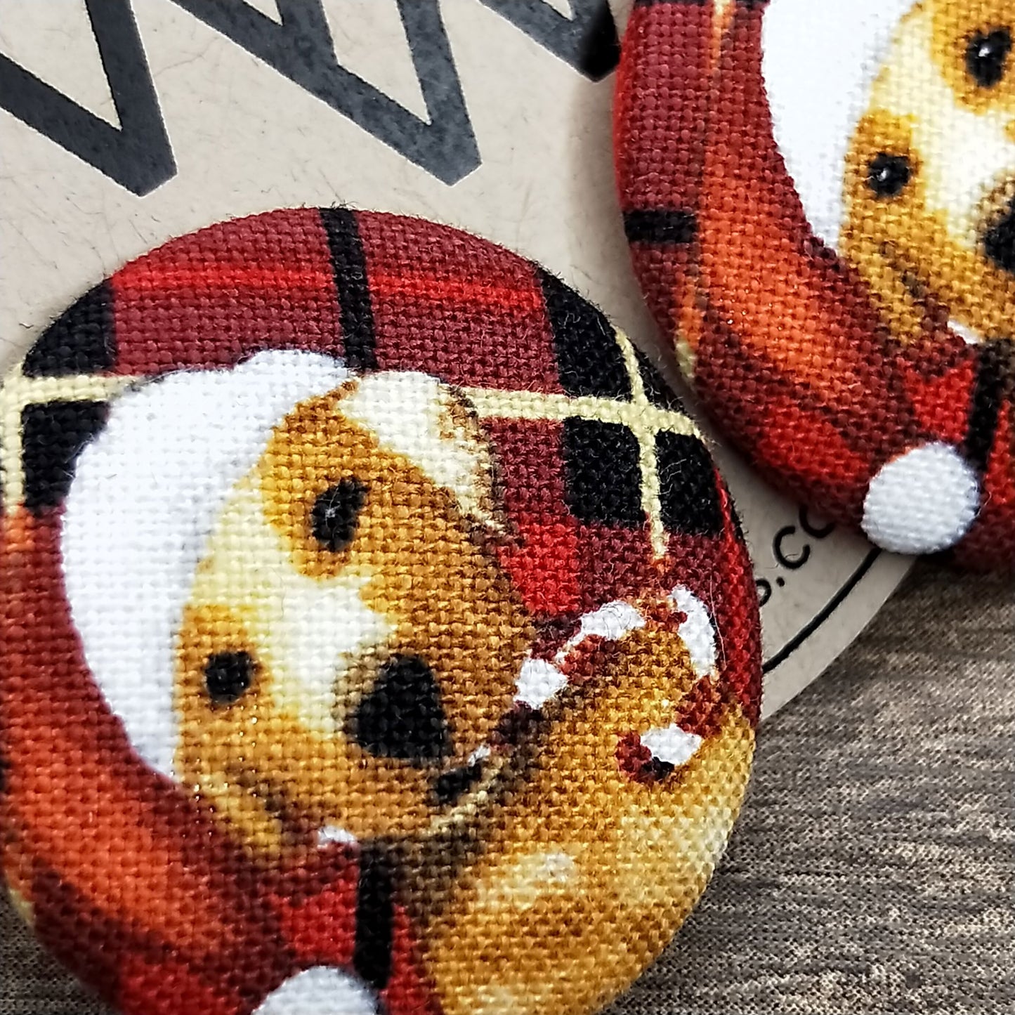 Wildears Fabric Covered Button Earrings Christmas Dogs 3 27mm