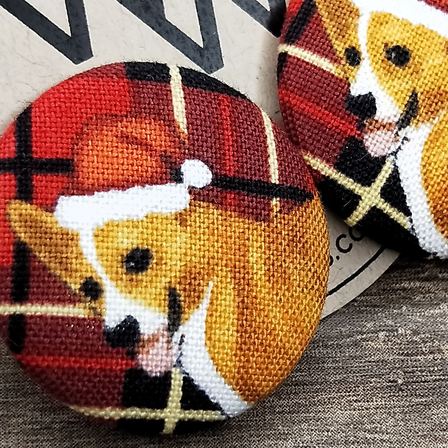 Wildears Fabric Covered Button Earrings Christmas Dogs 1 27mm