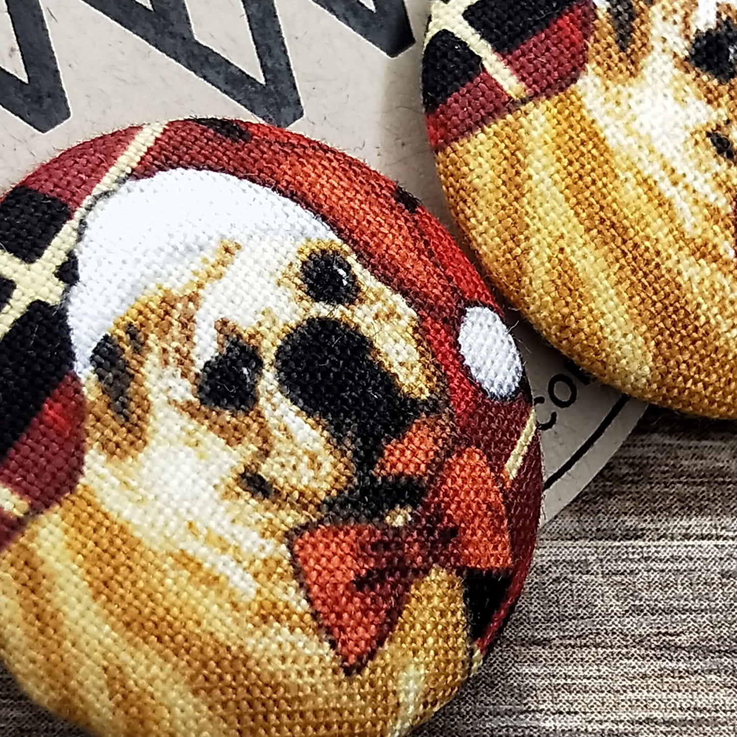 Wildears Fabric Covered Button Earrings Christmas Dogs 2 27mm