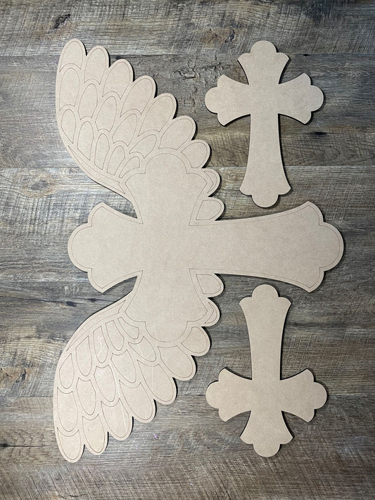 MDF Cutout Cross with Wings set 2